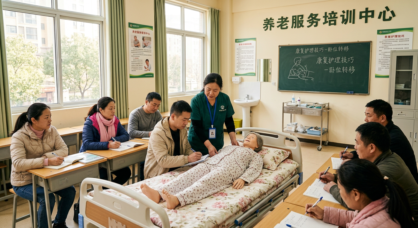 学员在课堂学习养老护理技能